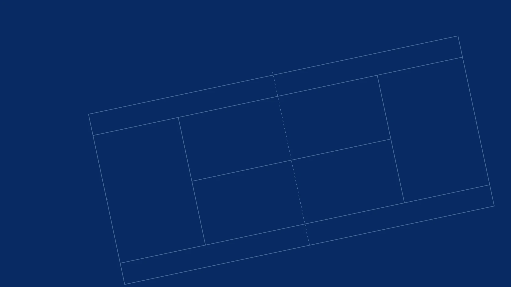 Fine tennis court lines in regulation proportions on a navy background