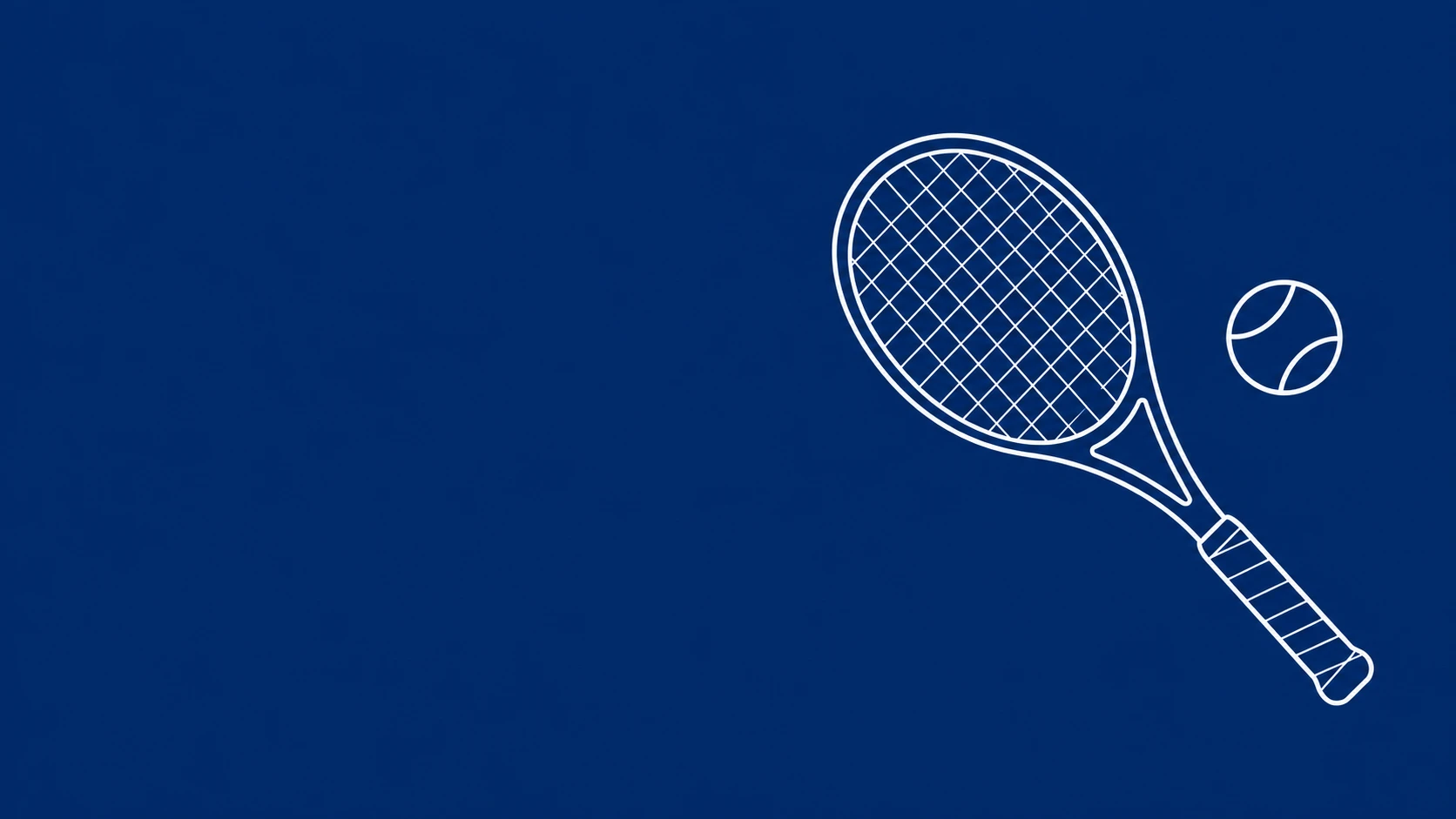 A tennis racket and ball drawn in white lines on a blue background